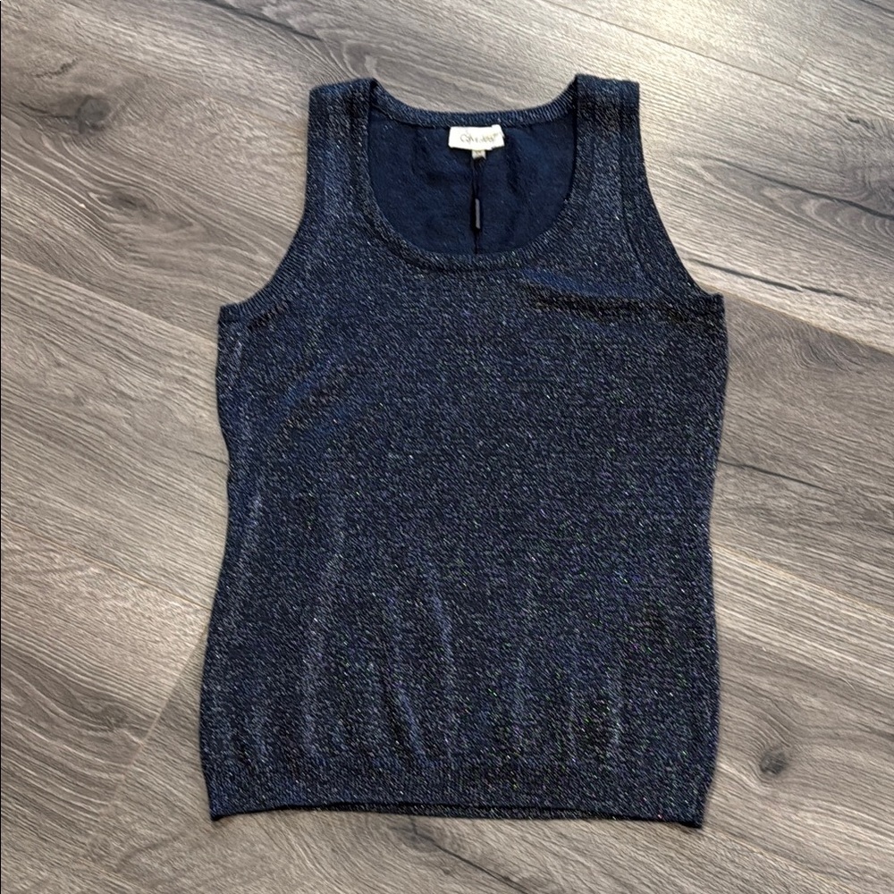 Calvin Klein Navy Sparkling Sleeveless Knit Top tank Sophisticated Chic NWT